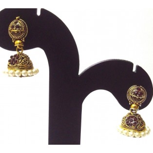 Golden Oxidized Earrings Ethnic Imitation Jewelry Chandelier Dangle Drop - EA37